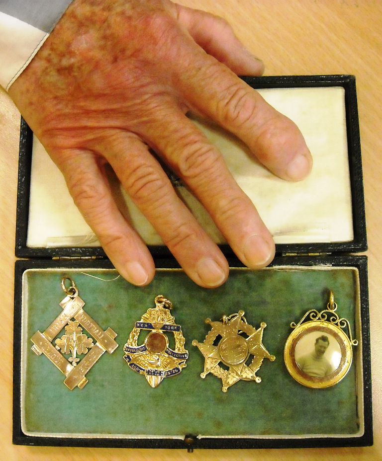 A collection of medals won by Belfast Celtic star Mickey Hamill 